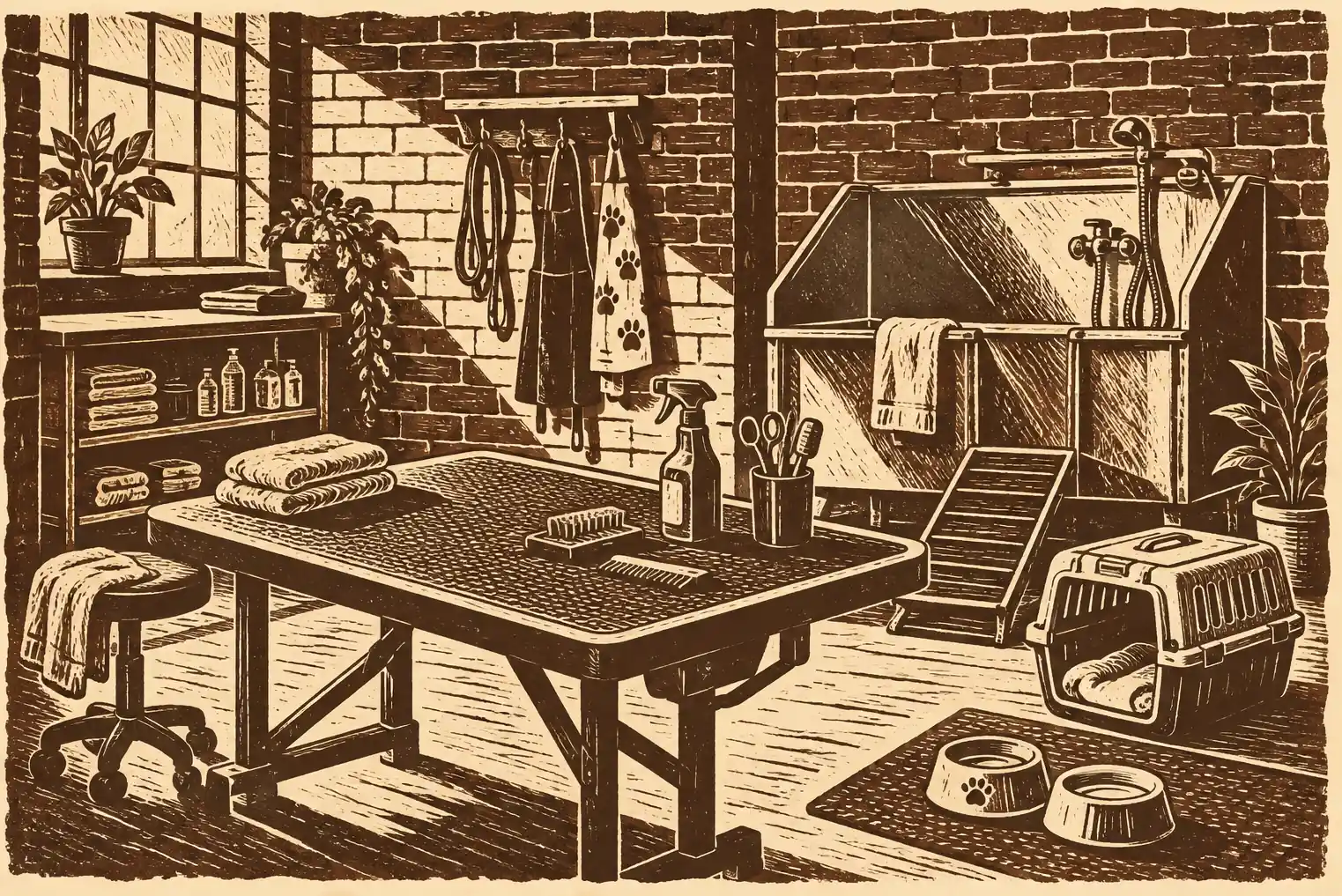 Illustration of pet care businesses and their working space